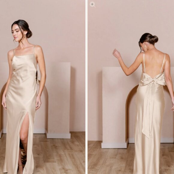 Revelry Dresses & Skirts - Steph Satin Dress in Gold Champagne